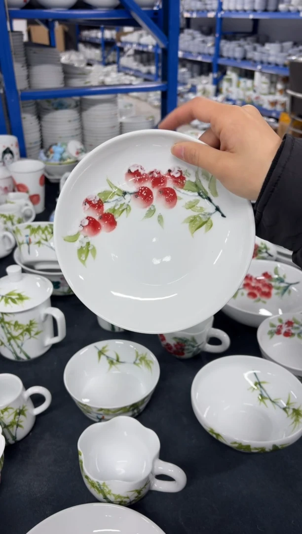 景德镇高温陶瓷食品级手绘釉中彩-浅盘