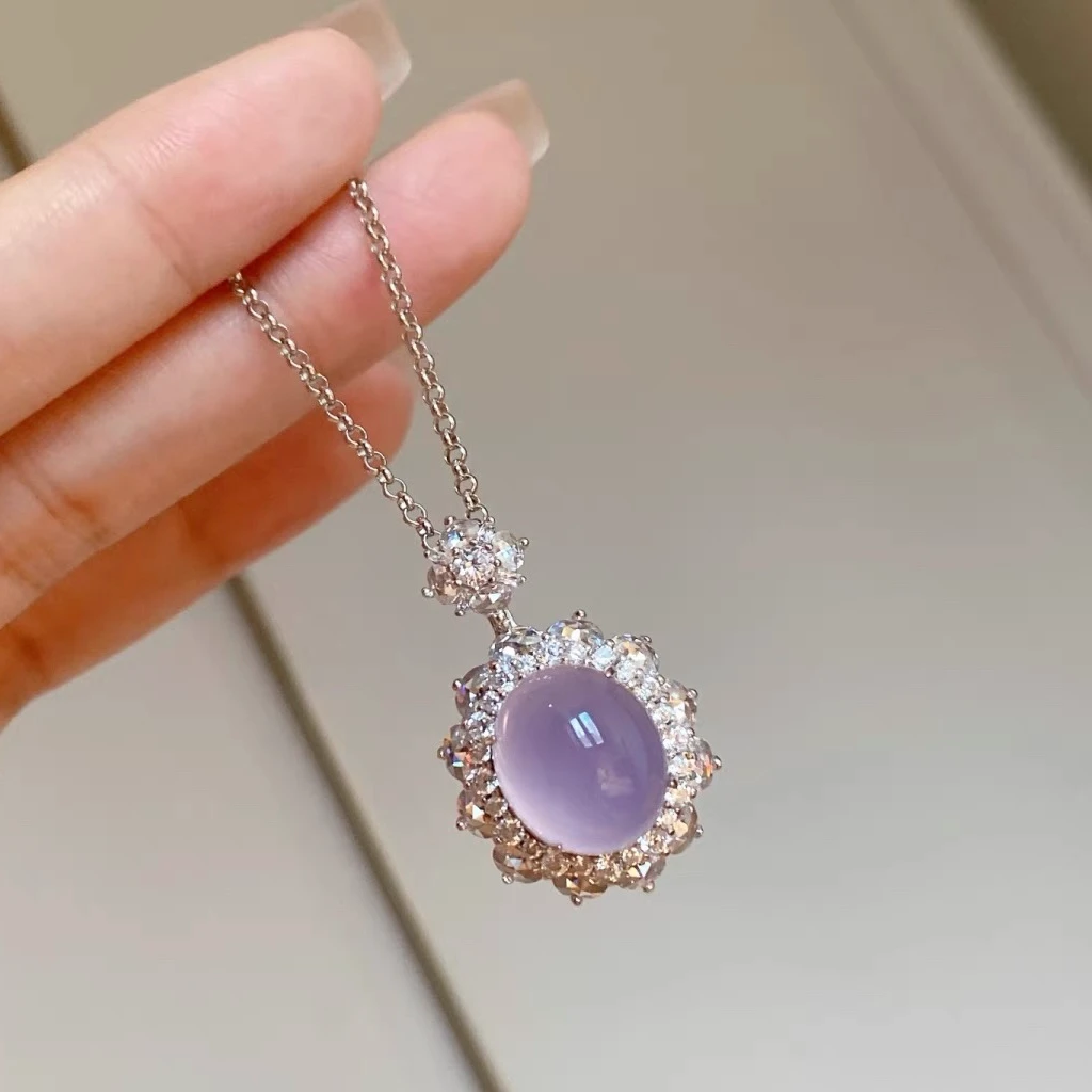 新款爆款网红吊坠小众轻奢高级感女款项链玉吊坠粉紫色玉坠挂件女