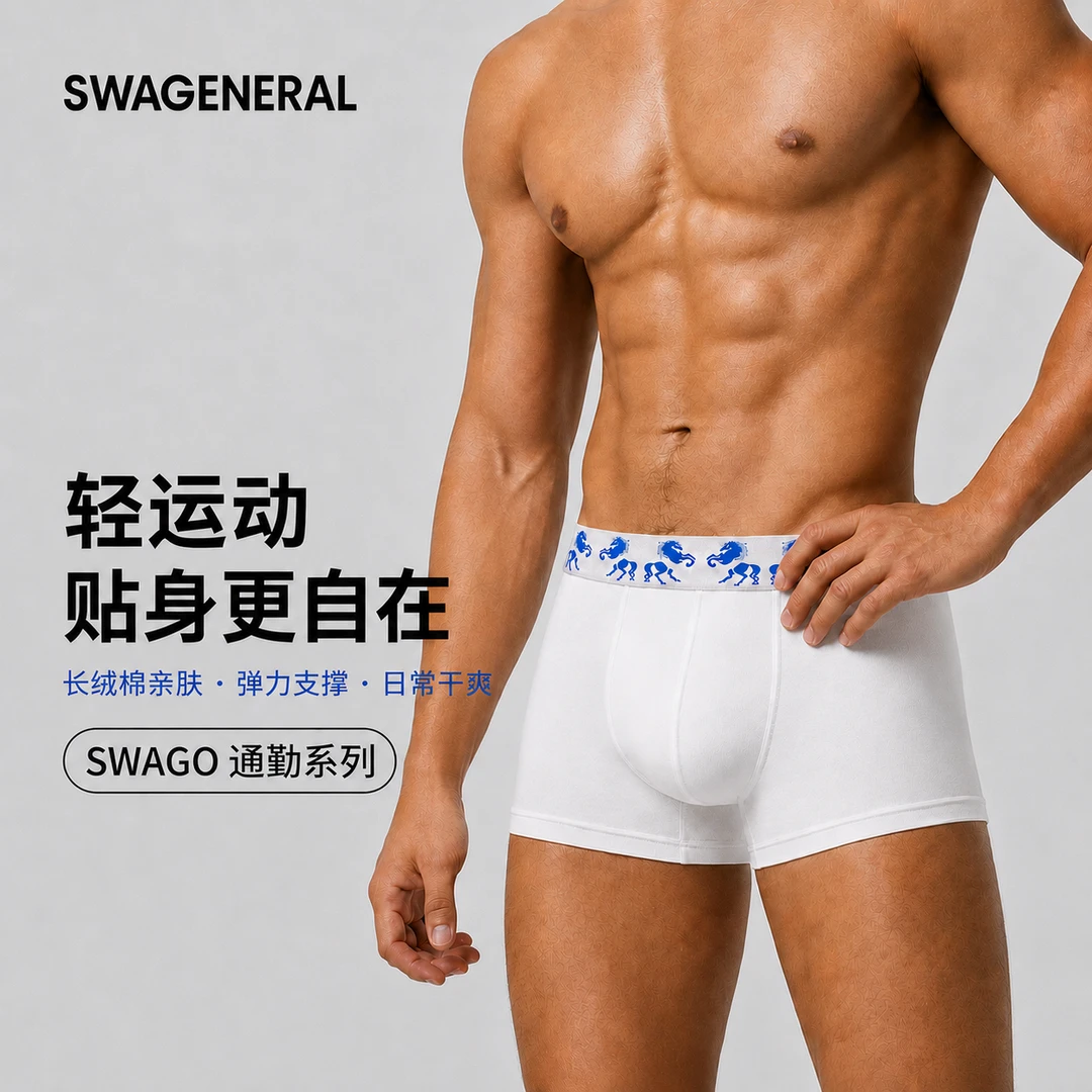 2/3条装男士平角内裤长绒棉通勤休闲舒适透气御风系列SWAGENERAL