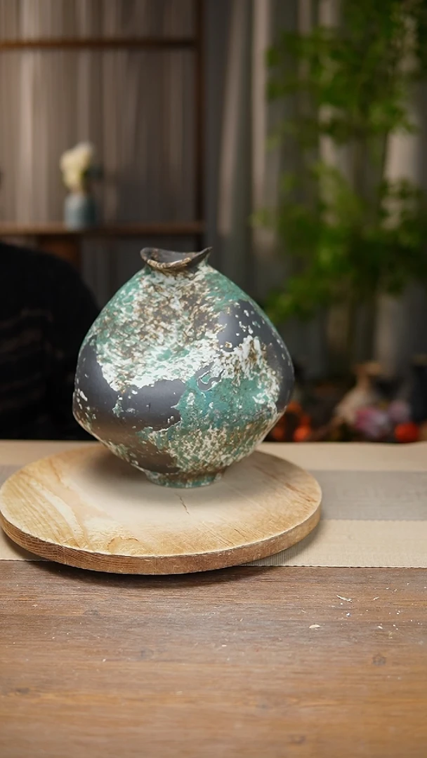 【闪购商品】陶瓷 花器涂鸦绿大肚