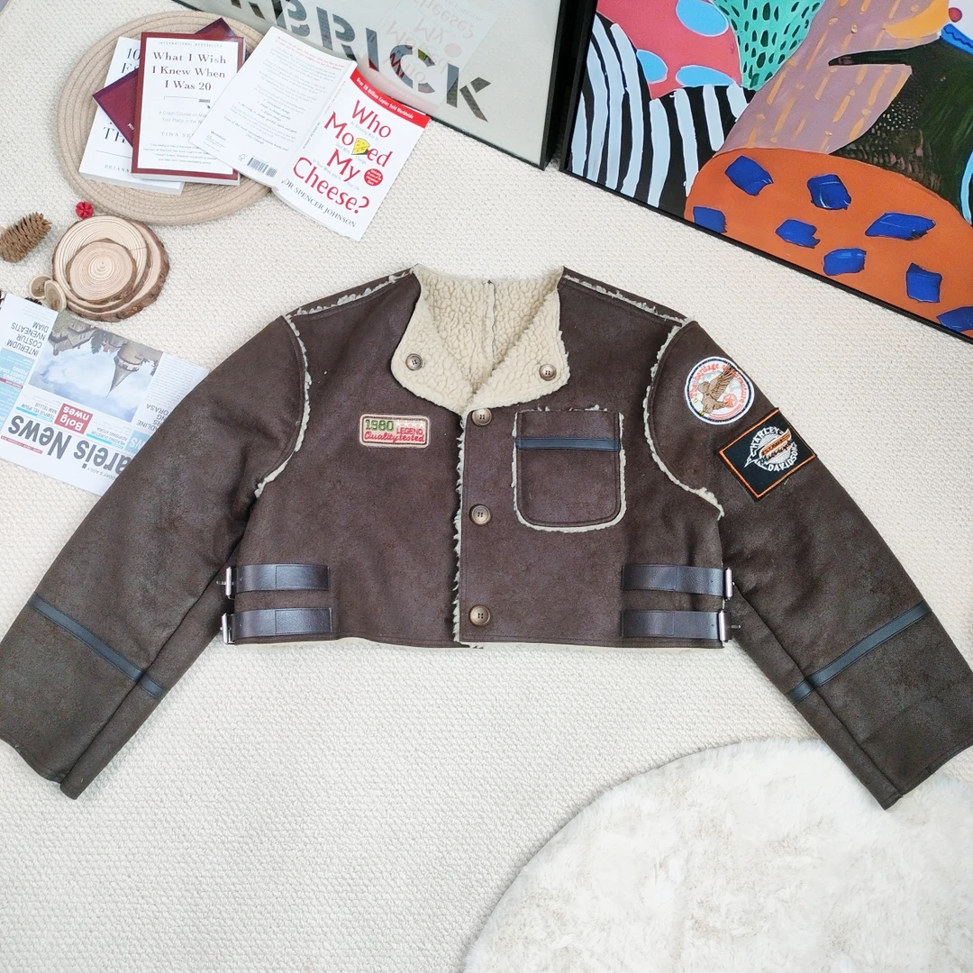 2024年秋冬新款时尚百搭休闲加绒加厚长袖皮外套8096