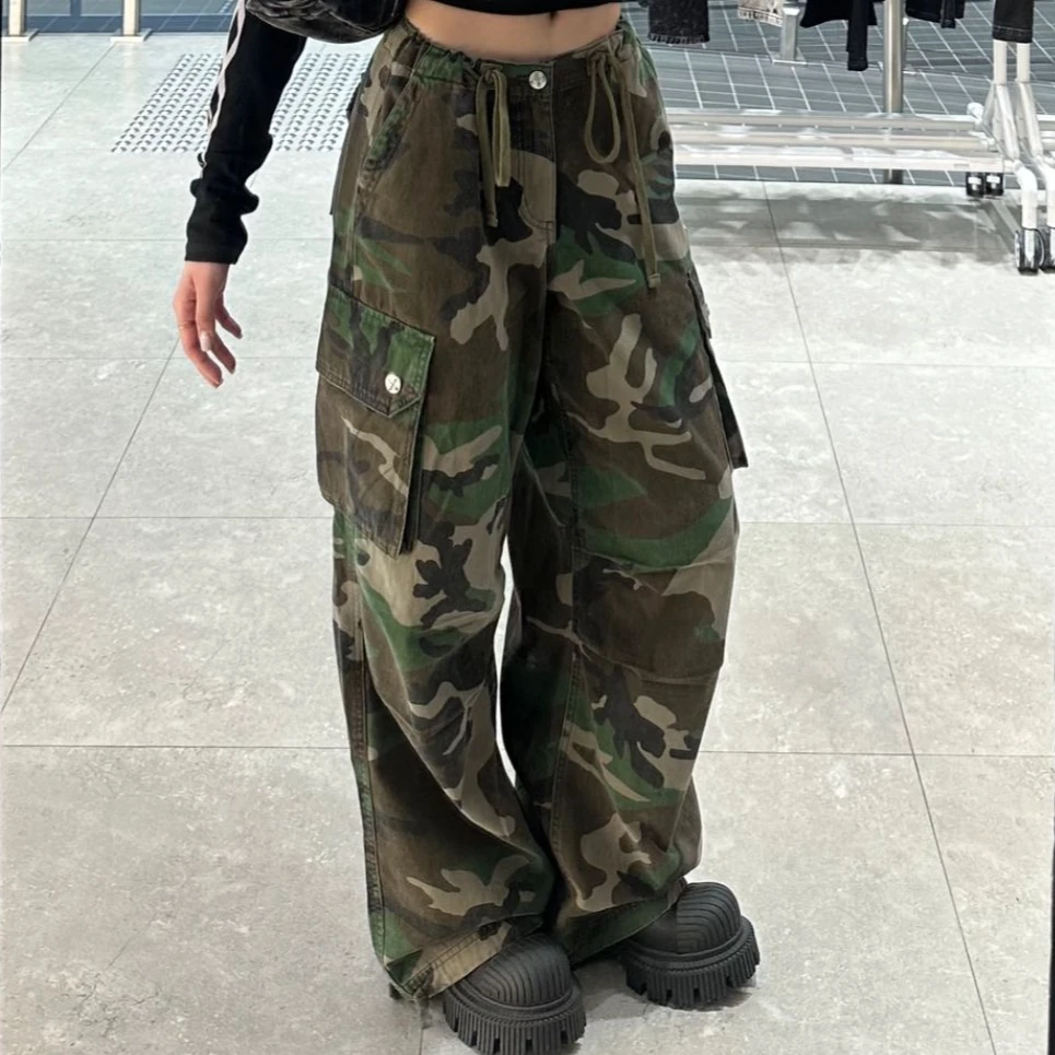【伞兵裤合集】高腰复古迷彩伞兵裤户外直筒多口袋工装裤女25年