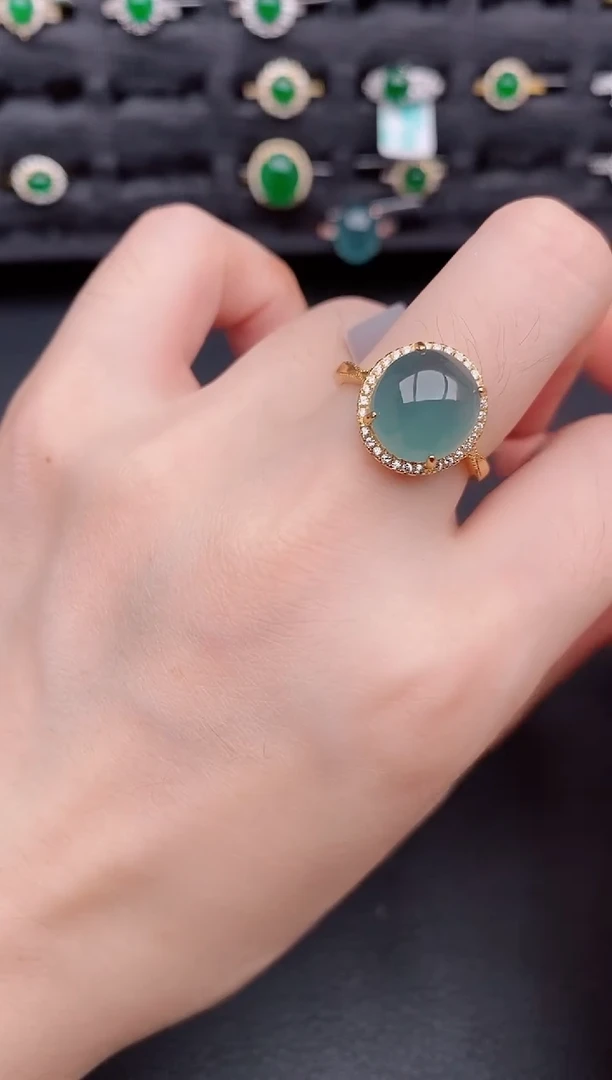 银S925镶嵌戒指翡翠天然a货翡翠109