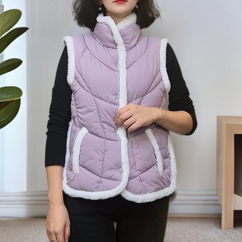 中老年女装马夹外套轻薄韩版兔毛滚边背心百搭女士加厚马夹