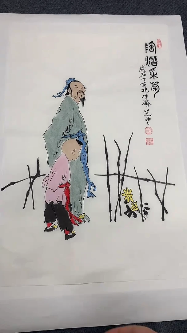 竖款 精品开三人物，