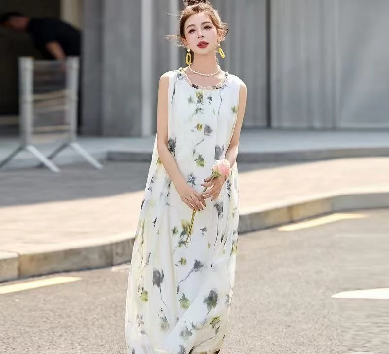 清货不补差价（新款玫瑰）无袖2025夏季时尚新款高腰显瘦收腰连衣裙