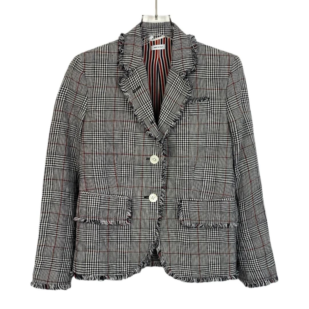 99新 THOMBROWNE H14154  格纹毛边羊毛翻领单排扣西装 S码