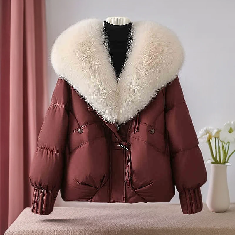 高级感超好看羽绒棉服女2024冬季新款保暖加厚大毛领宽松面包外套