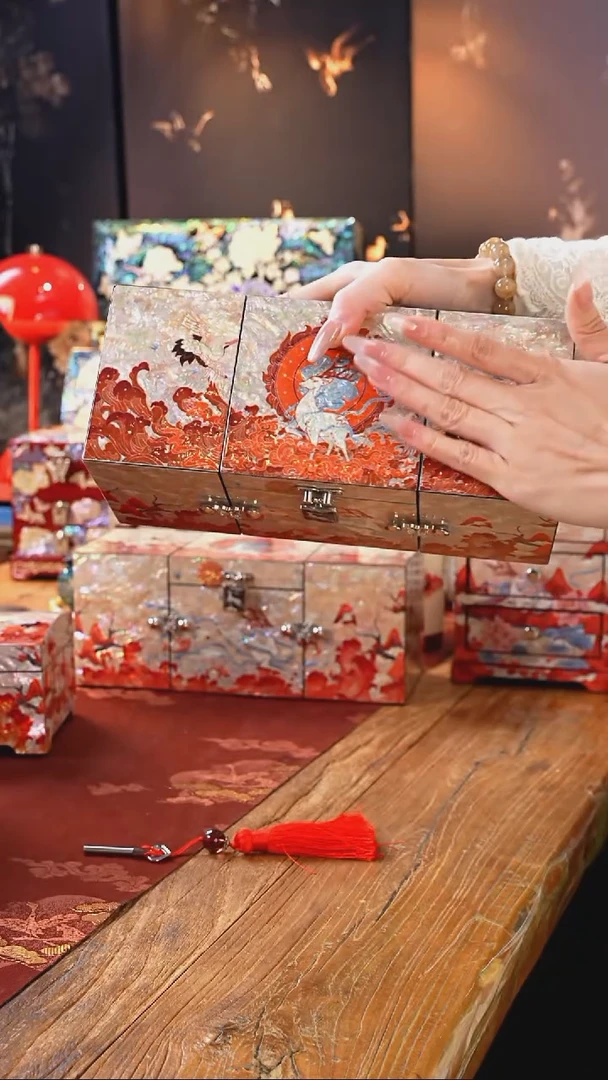 【闪购商品】瓷片螺钿工艺香椿木首饰盒