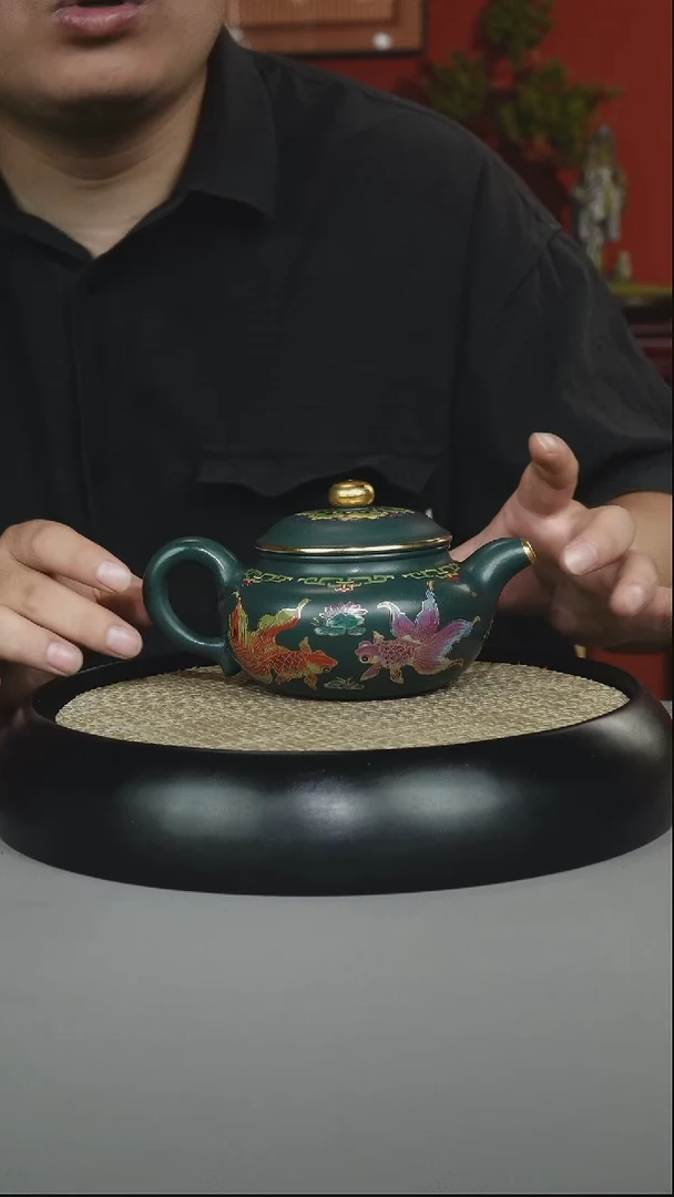 茶壶紫砂苏门答腊青 仿古 双锦鲤 珐琅彩