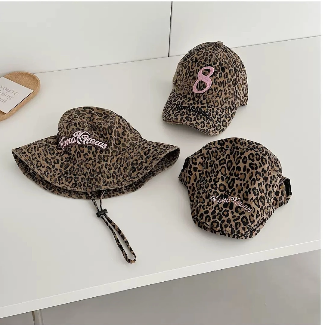 韩系豹纹色儿童鸭舌帽洋气百搭春夏秋渔夫帽时尚女童遮阳帽男孩