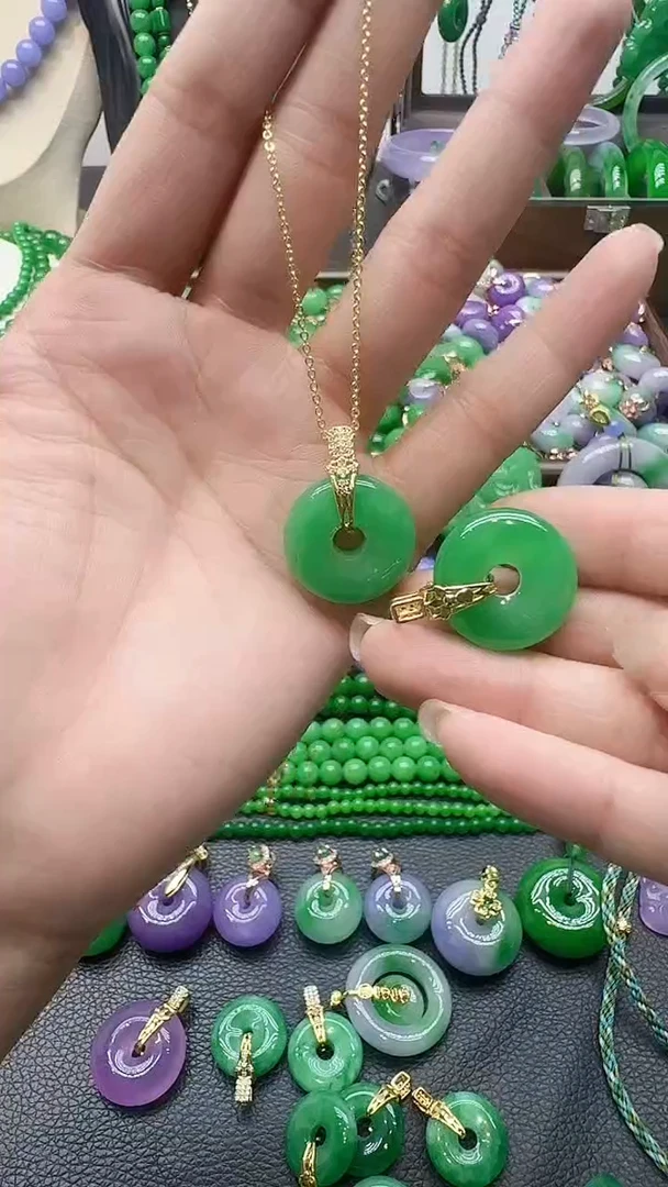 颈饰未镶嵌翡翠花青小平安扣