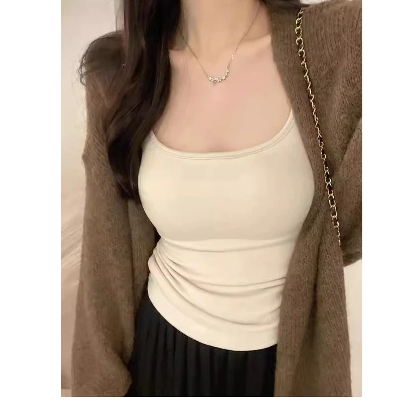 漫画胸秋冬保暖内搭外扩显胸带胸垫可拆卸磨毛小吊带背心自带bra