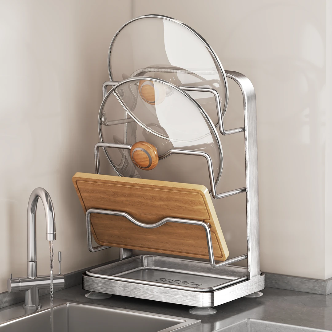 304不锈钢锅盖架子厨房置物架免打孔壁挂式台面多功能砧板收纳架