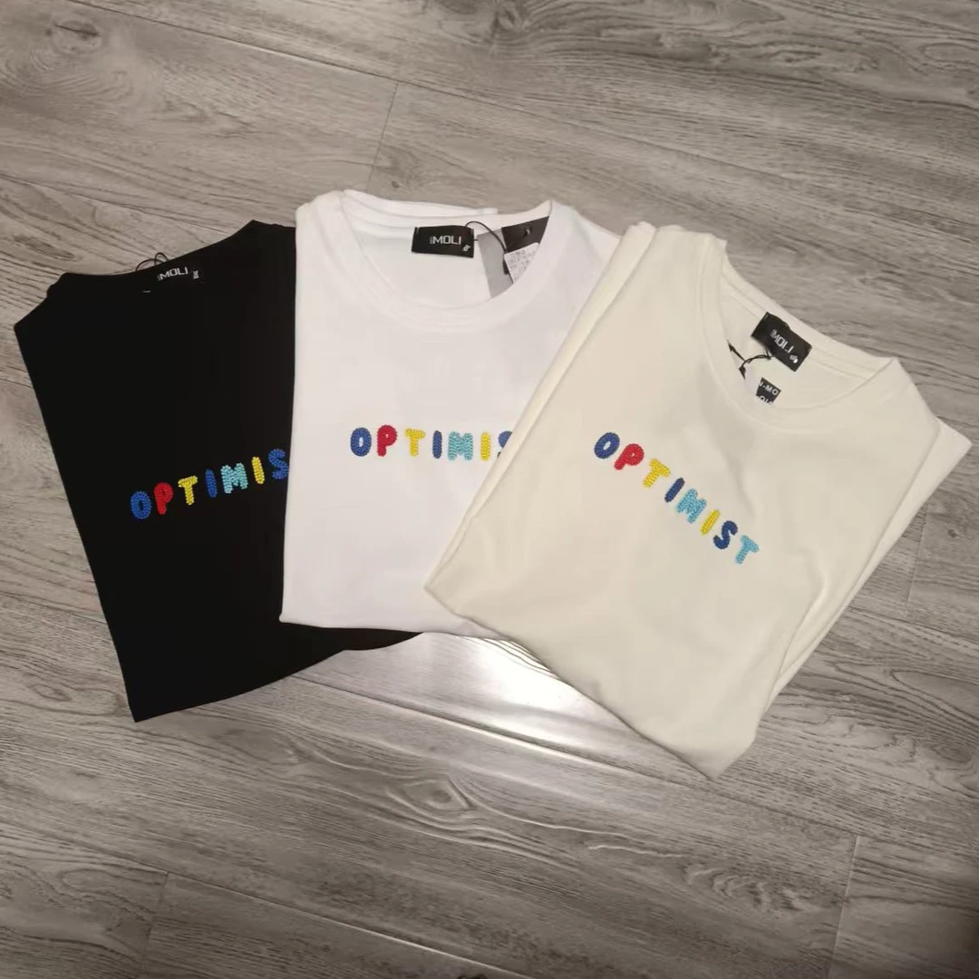 陌丽春季新款刺绣字母圆领正肩百搭短袖T恤