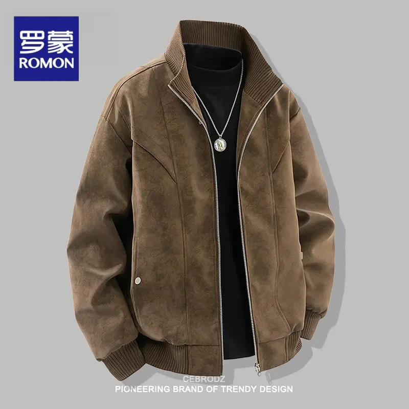 罗蒙复古夹克外套男士春秋季潮牌宽松休闲PU皮夹克立领上衣男款