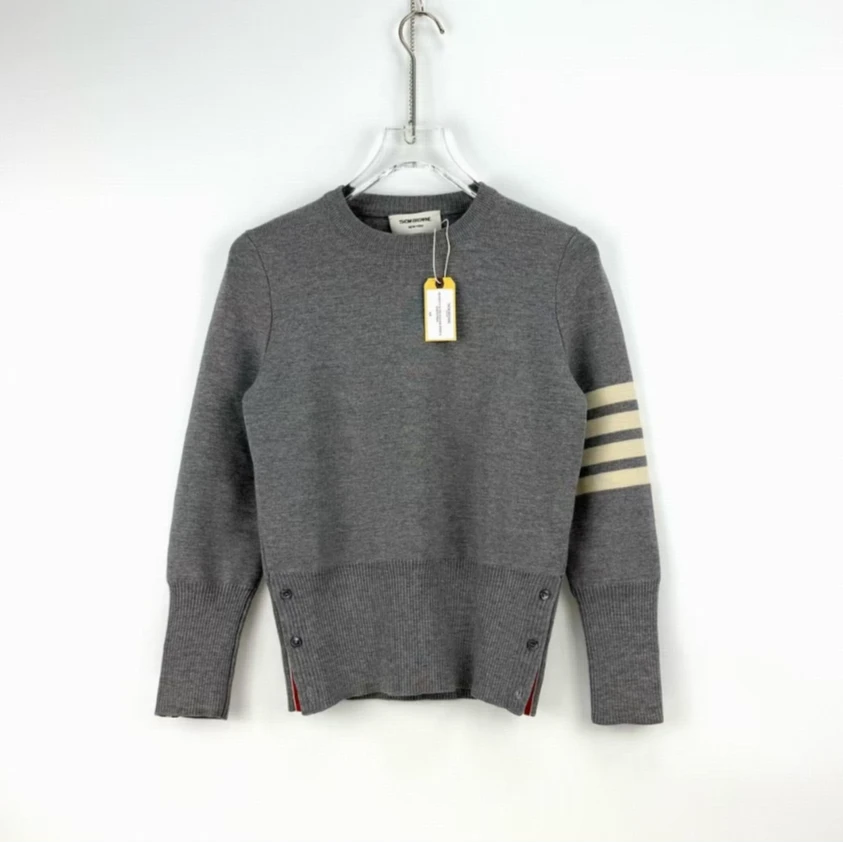 全新未使用 THOMBROWNE 纯色圆领条纹针织衫 灰色/2