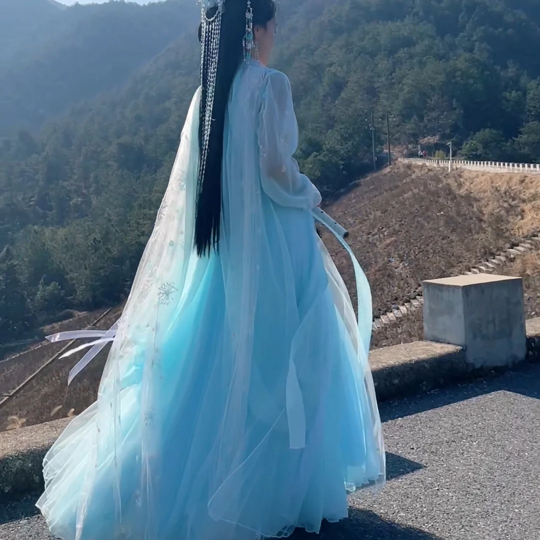 蓝色仙气2025新款仙侠风影视服装全套