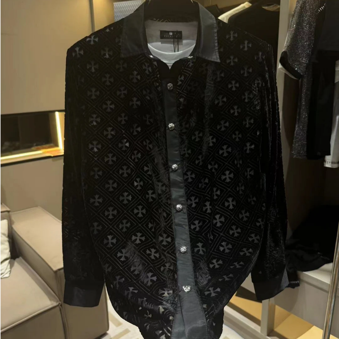 2025秋季时尚百搭高奢克家镂空设计师格子衬衫外套衬衣长袖休闲