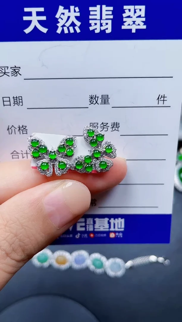 银S925镶嵌翡翠耳饰183