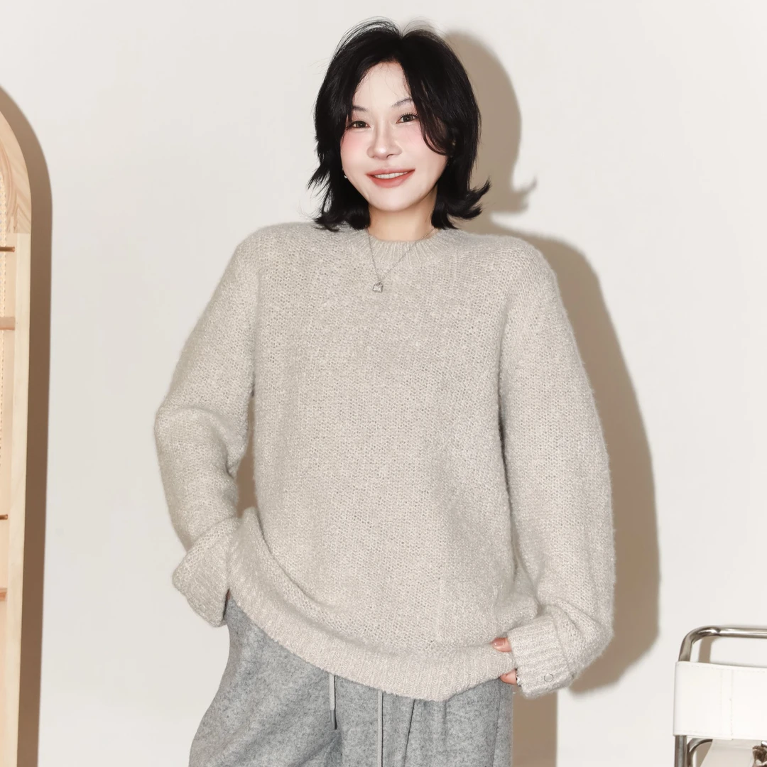 PENNYPENG岁月静好 冬季新款温柔风慵懒软糯轻盈毛茸茸羊绒套头衫