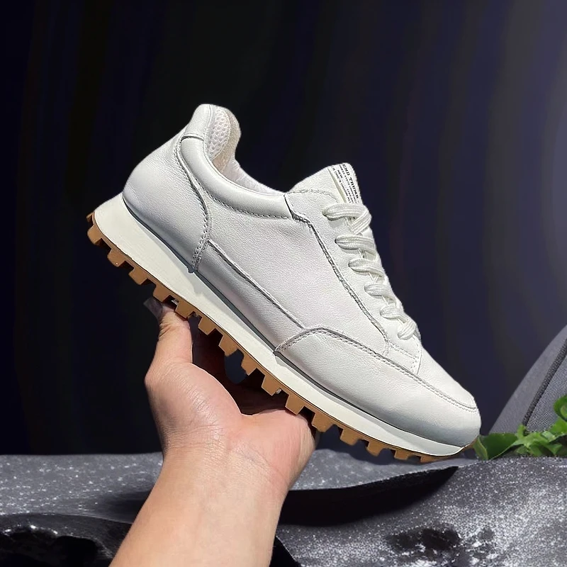 时尚头层牛皮男鞋小白鞋百搭厚底男士低帮夏季透气牛皮潮鞋舒适