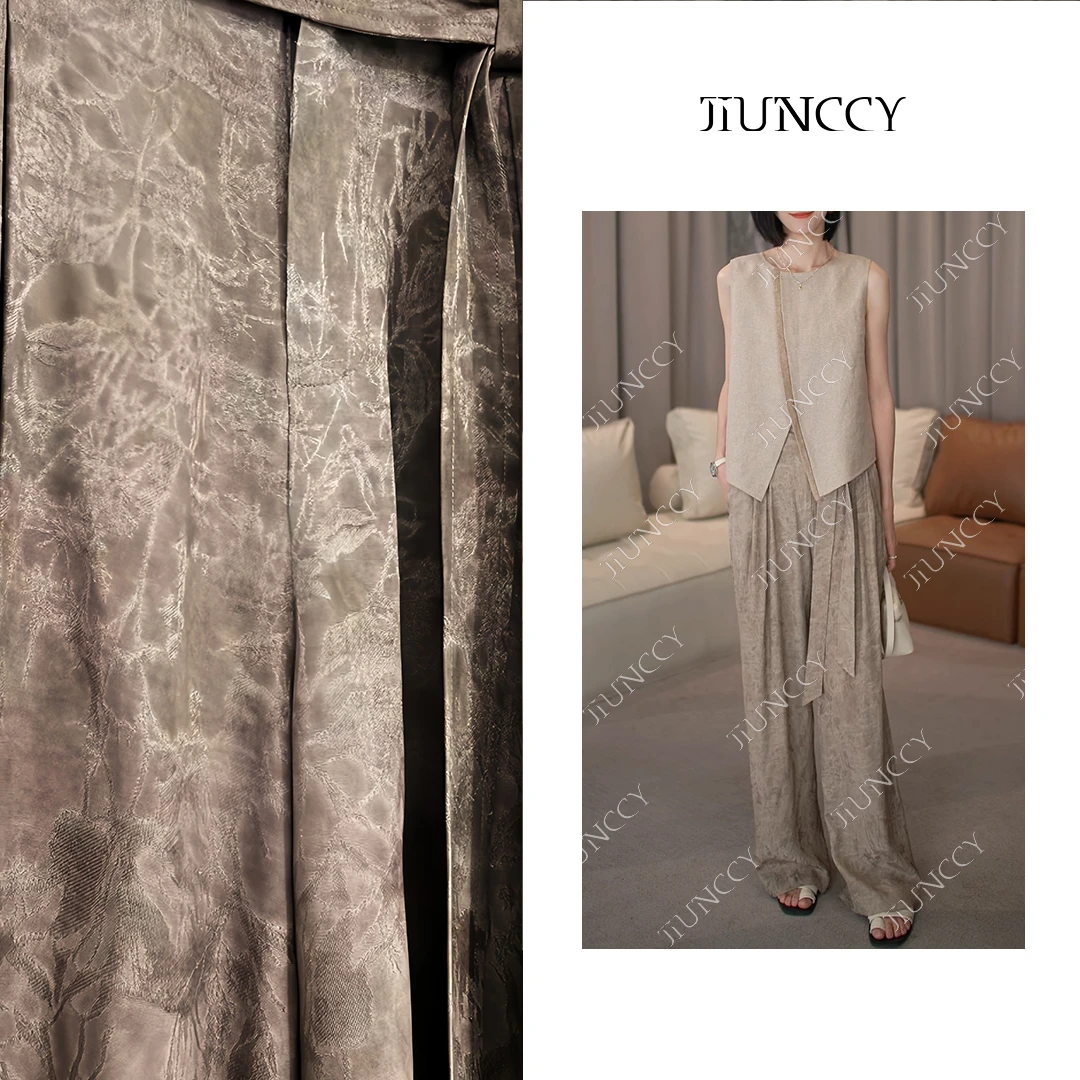 JIUNCCY【云锦】定制炒色暗纹提花腰带垂感宽松休闲长裤 24CK048