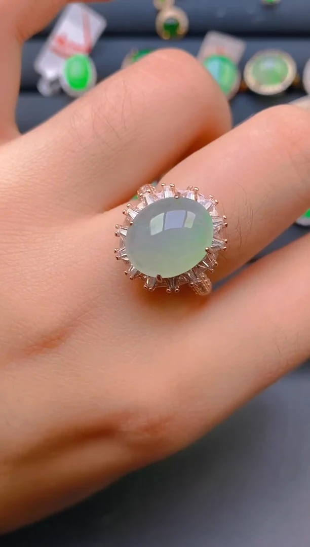 【闪购商品】翡翠戒指银S925镶嵌天然A货翡翠1