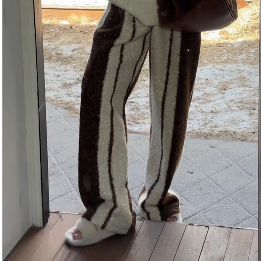 NXJ 【咖啡伴侣】微胖大码 双面加绒圈圈毛阔腿裤长裤 241049