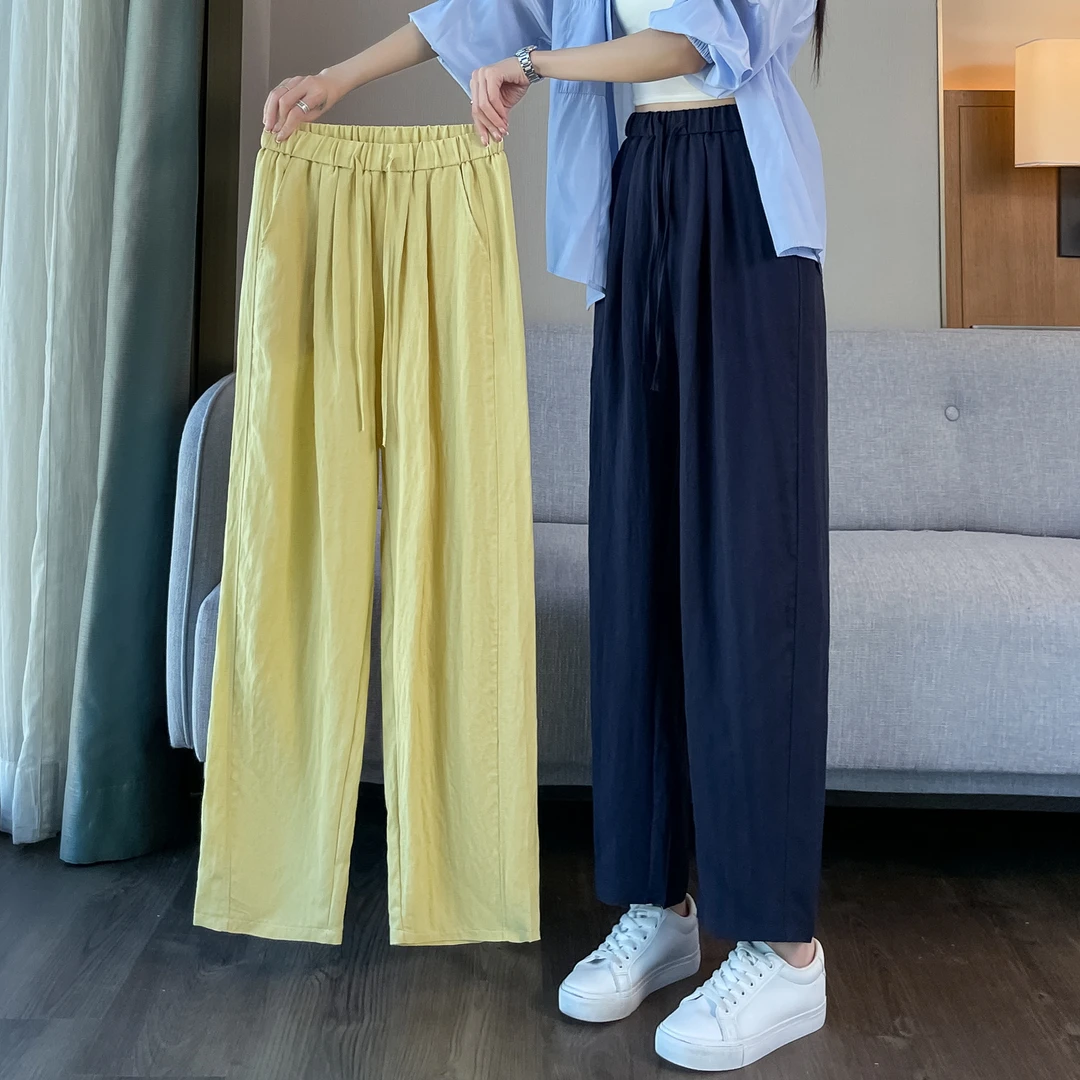 冰感莱赛尔亚麻阔腿裤女小个子八九分夏季薄款新款宽松直筒休闲裤