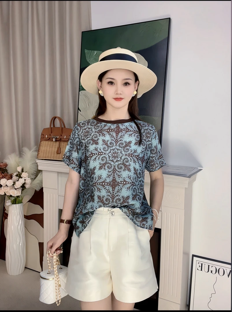 100真丝双绉时尚百搭显贵桑蚕丝t恤上衣