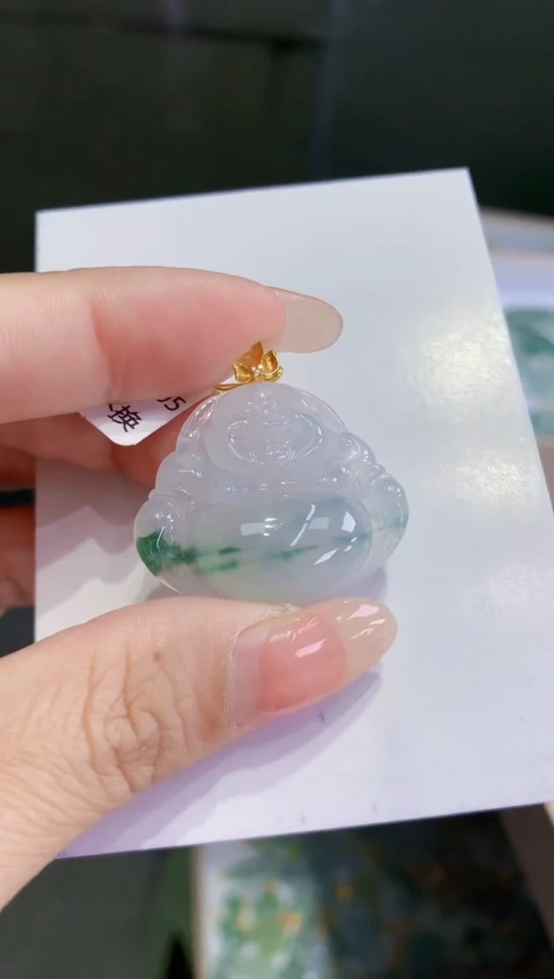 颈饰18K金镶嵌翡翠天然缅甸a货翡翠