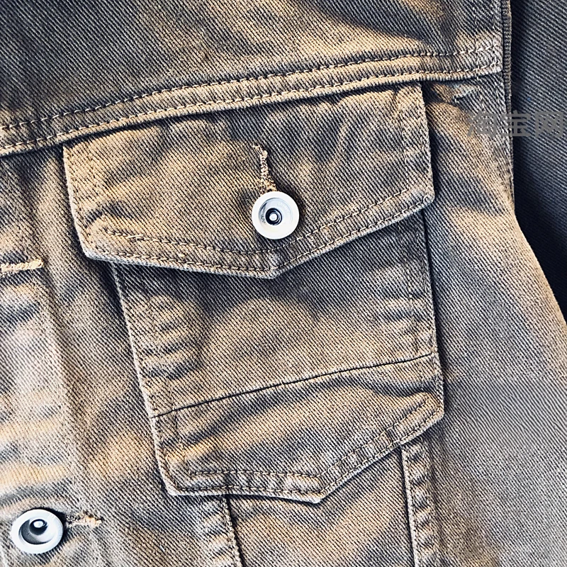 WEBUNSAPET维比萨玻宽松款棕色牛仔外套男春秋袖章刺绣设计夹克