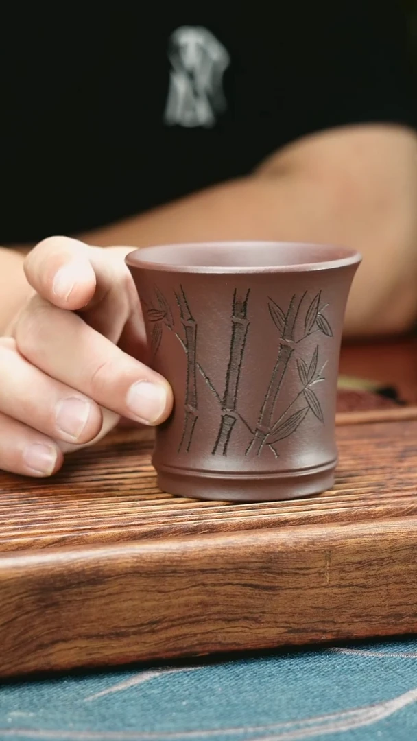 茶杯紫砂老紫泥竹节