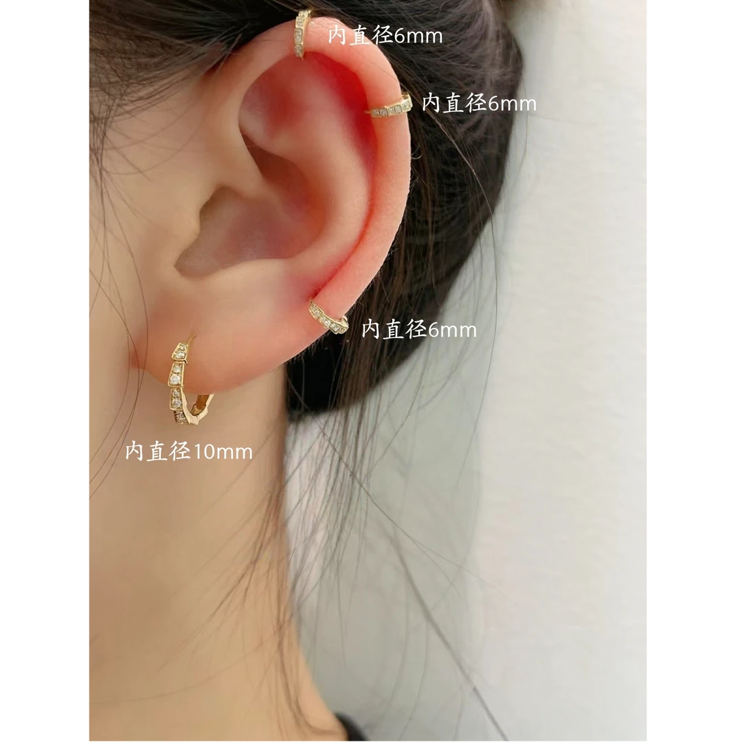 18K金钻石耳包单排灵蛇耳环 耳骨扣 时尚百搭迷你 天然南非真钻