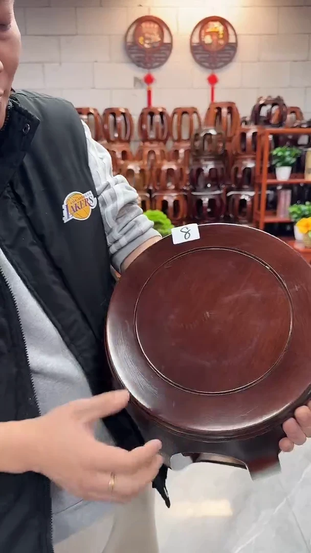 花梨木类家具（微瑕）胡桃色小号鼓凳单条8号