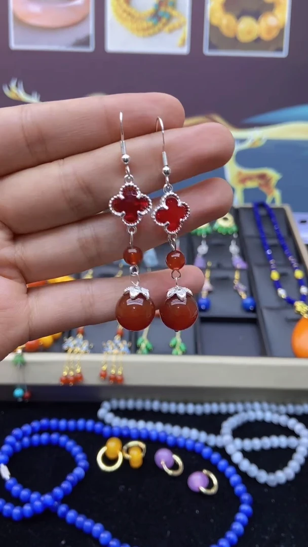 【闪购商品】玛瑙/玉髓耳钉银S925镶嵌218