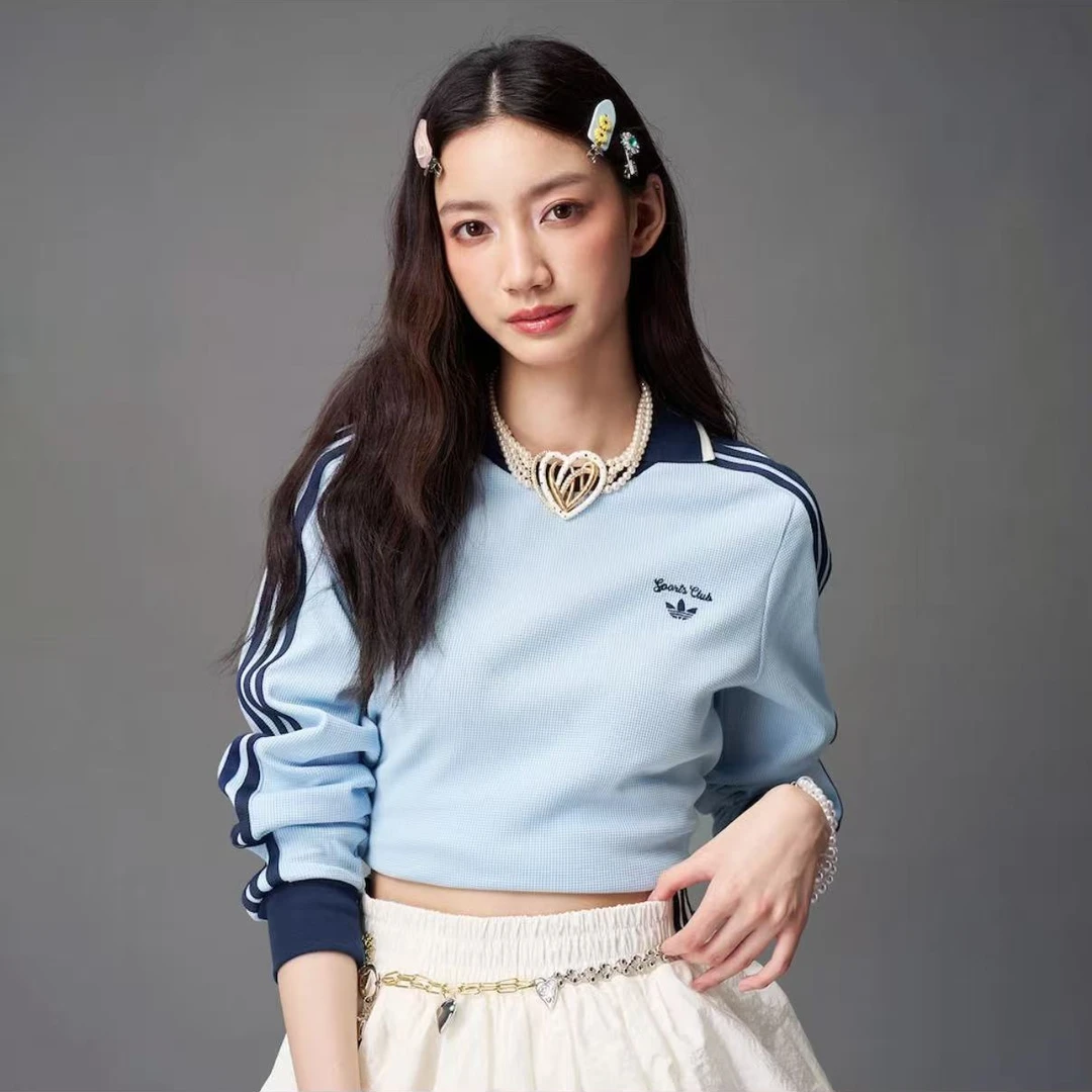 adidas/阿迪达斯三叶草流光风女款华夫格复古运动POLO长袖 JM8011