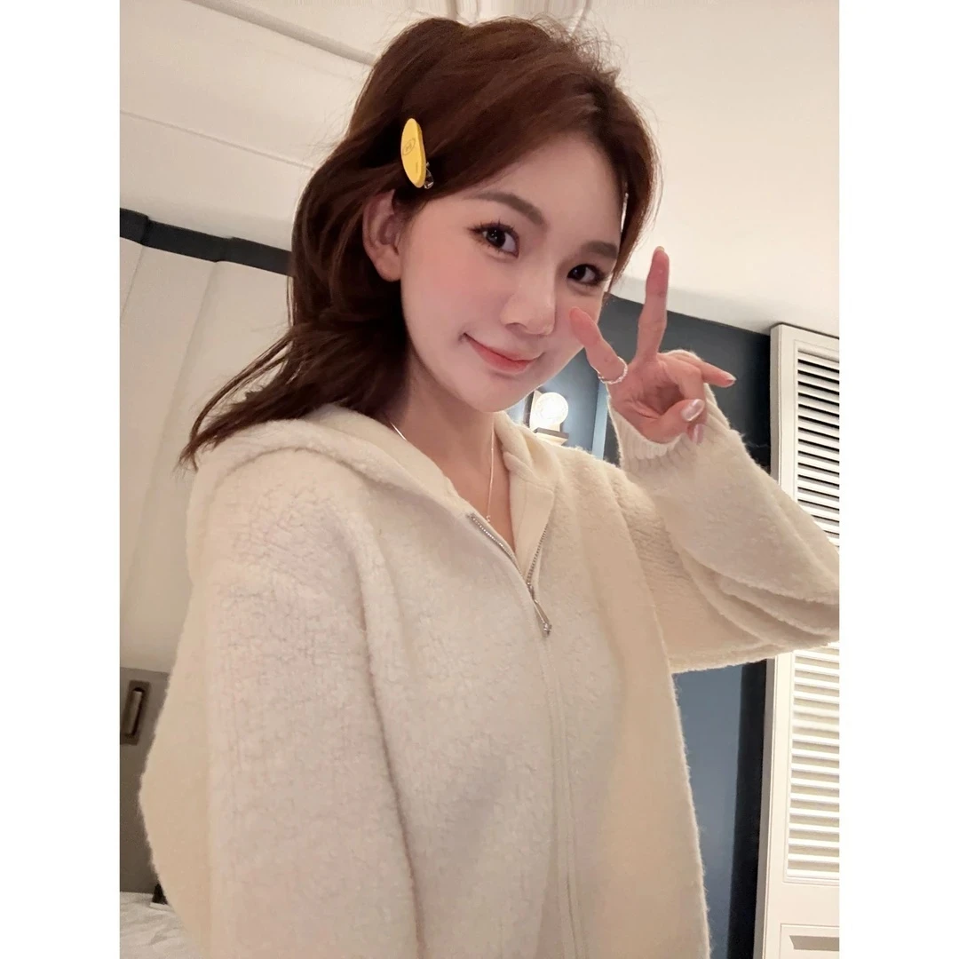 奶霜~重磅100全羊毛圈圈毛连帽拉链外套休闲显瘦长袖秋冬