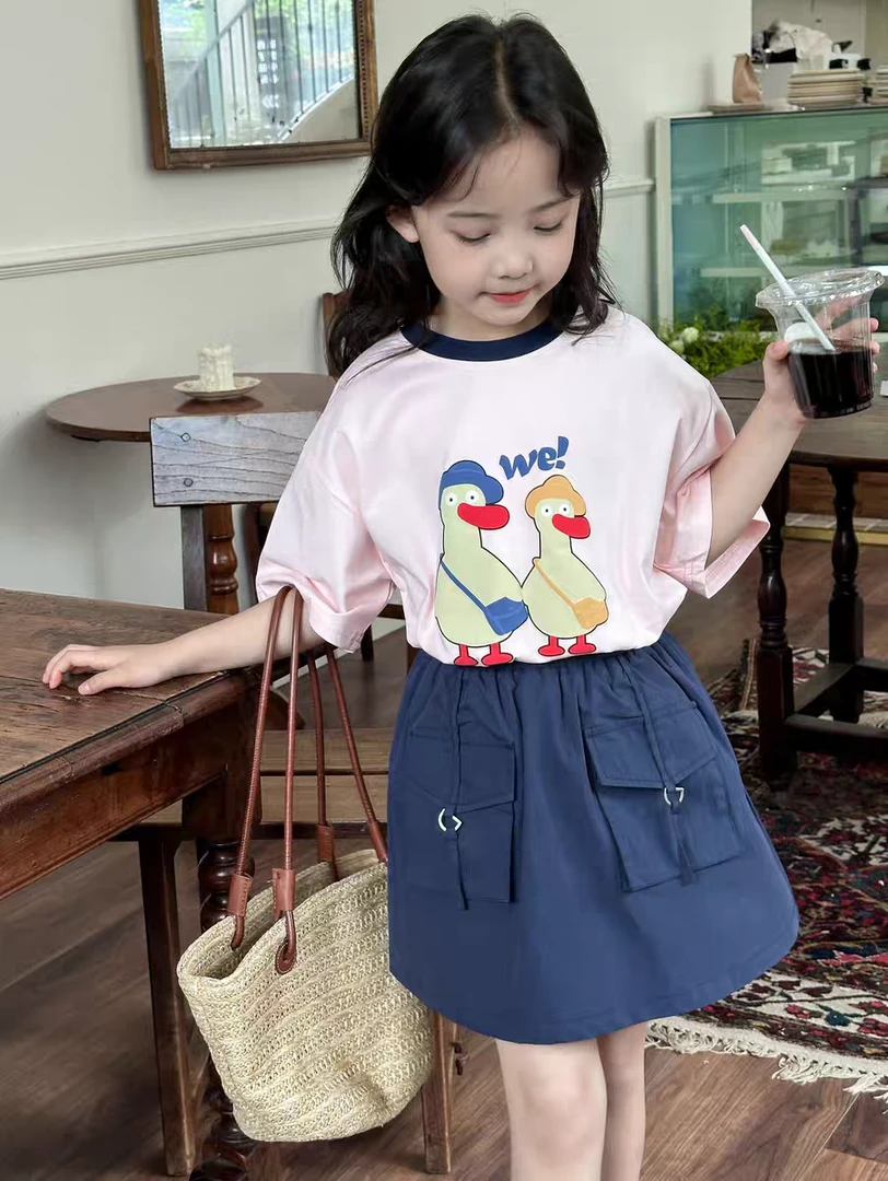 女童纯棉短袖T恤2025夏装儿童柔软透气半袖上衣中小童卡通小鸭短T