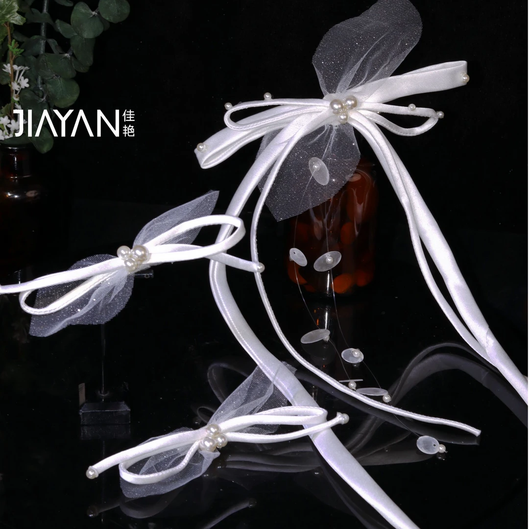 3009新款白色甜美蝴蝶结流苏发夹三件套新娘头饰