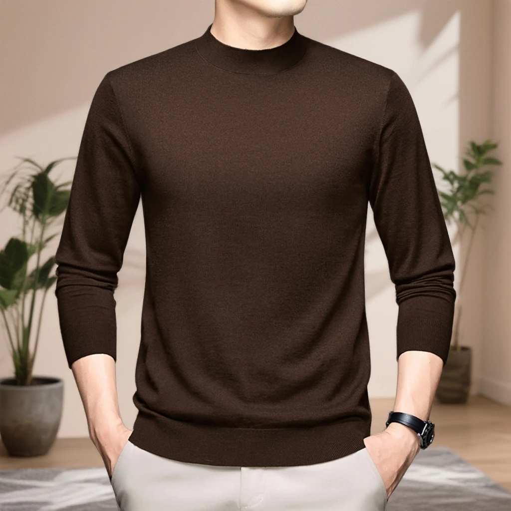 【80支可机洗精纺羊毛衫】秋冬季纯色羊毛衫男士半高领双面织打底衫
