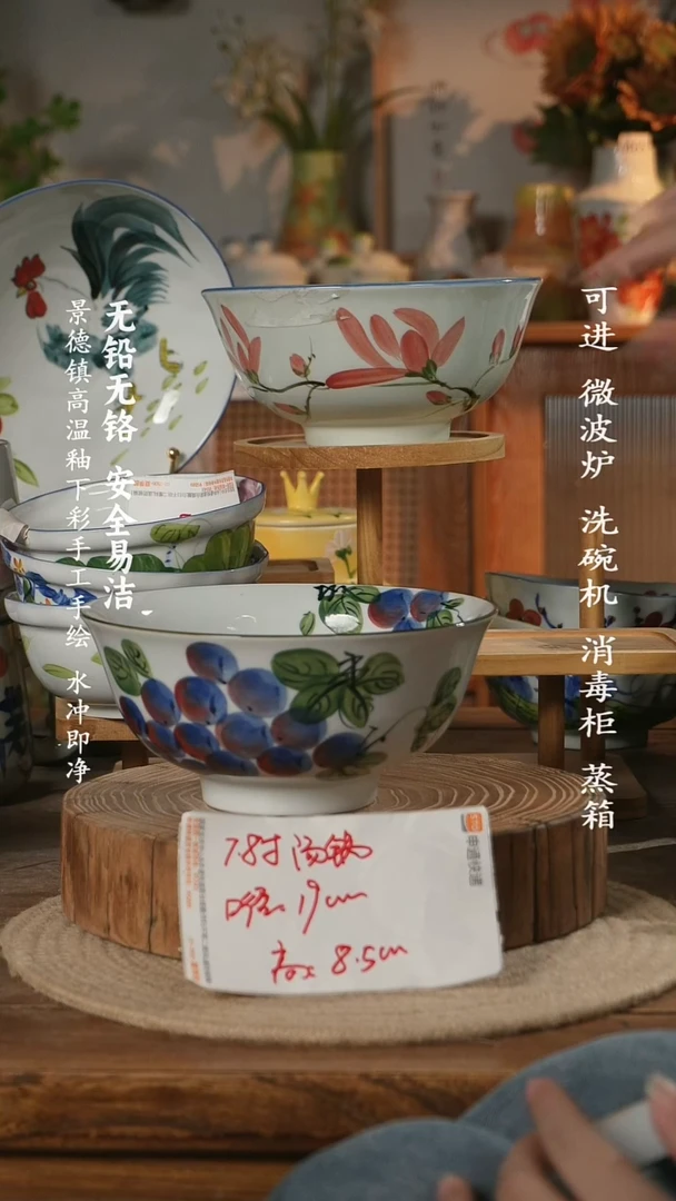 瓷景德镇高温瓷釉下彩手绘陶瓷