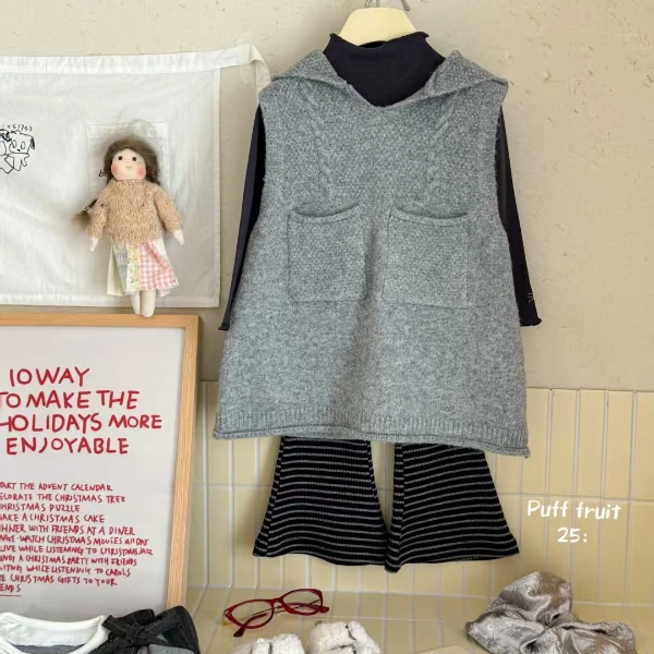 PF-6057-女童儿童秋季休闲连帽毛衣马甲