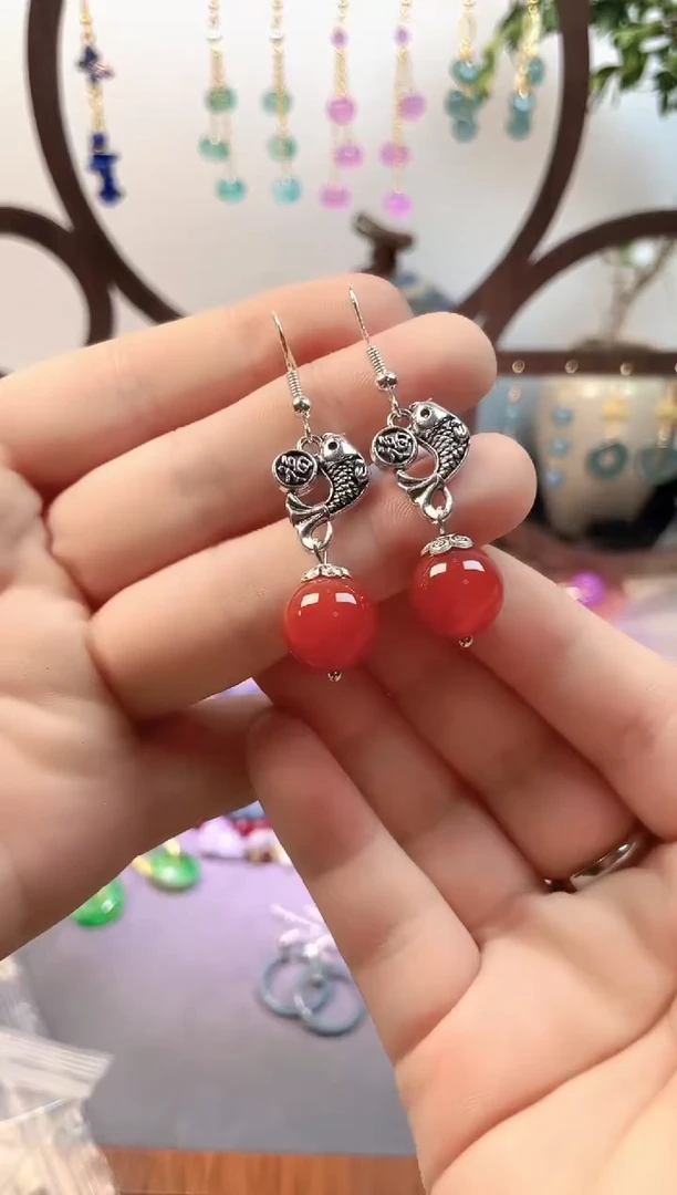 银S925镶嵌南红玛瑙耳饰106000