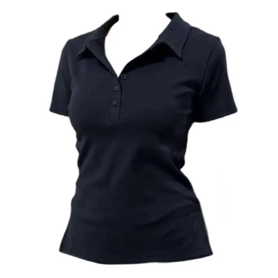 200大码微胖mm纯欲风POLO领短袖T恤女夏季修身显瘦不规则辣妹上衣