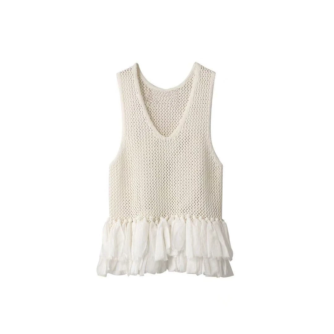 【现货】2025年夏季新款吊带背心女外穿镂空小众设计感流苏无袖上衣