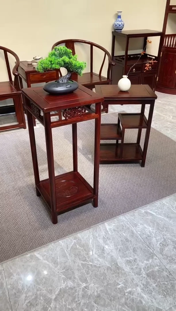 黑酸枝木类成套家具新款花架
