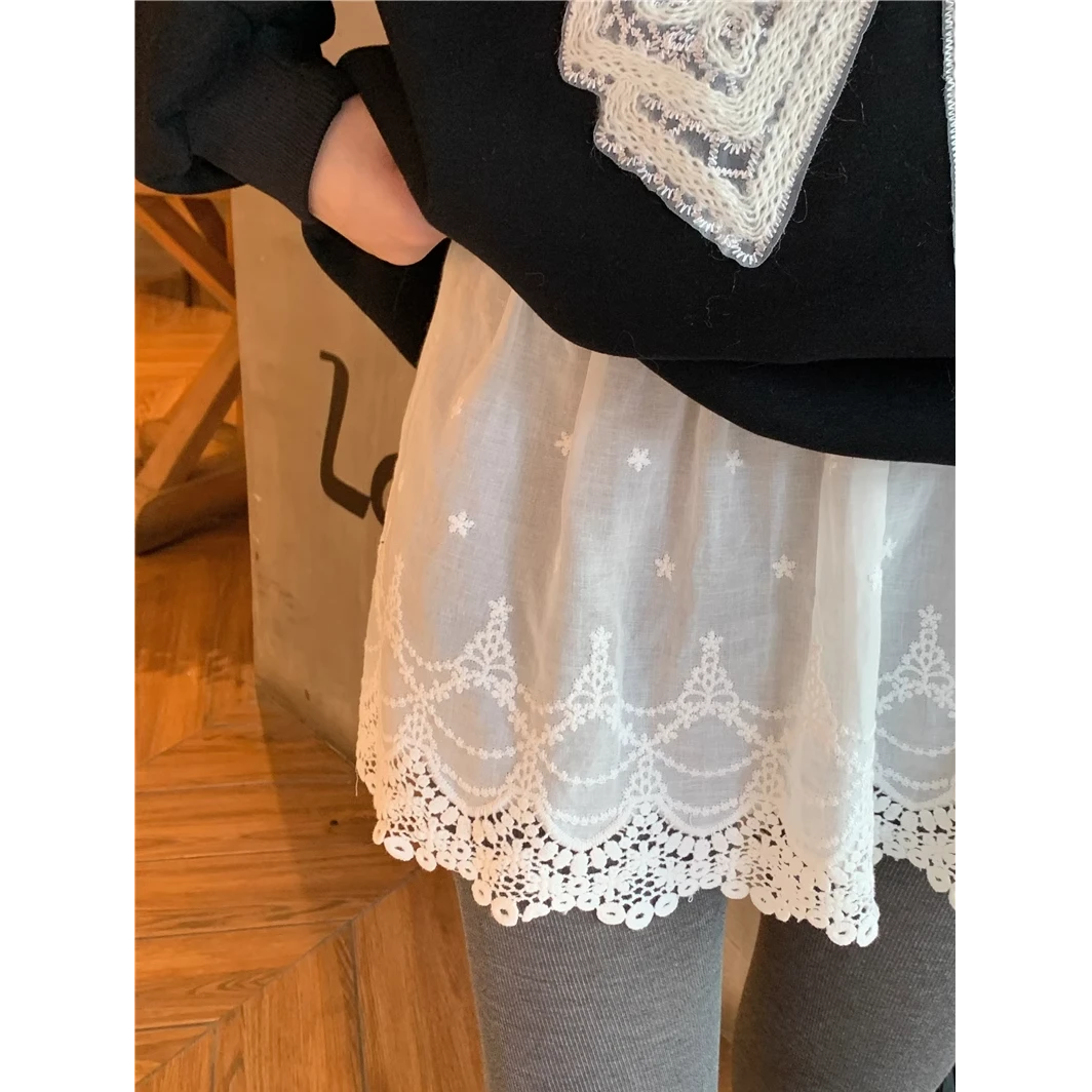 纯棉防走光纯棉设计感蕾丝小屁帘女秋冬叠穿松紧腰中短款打底裙