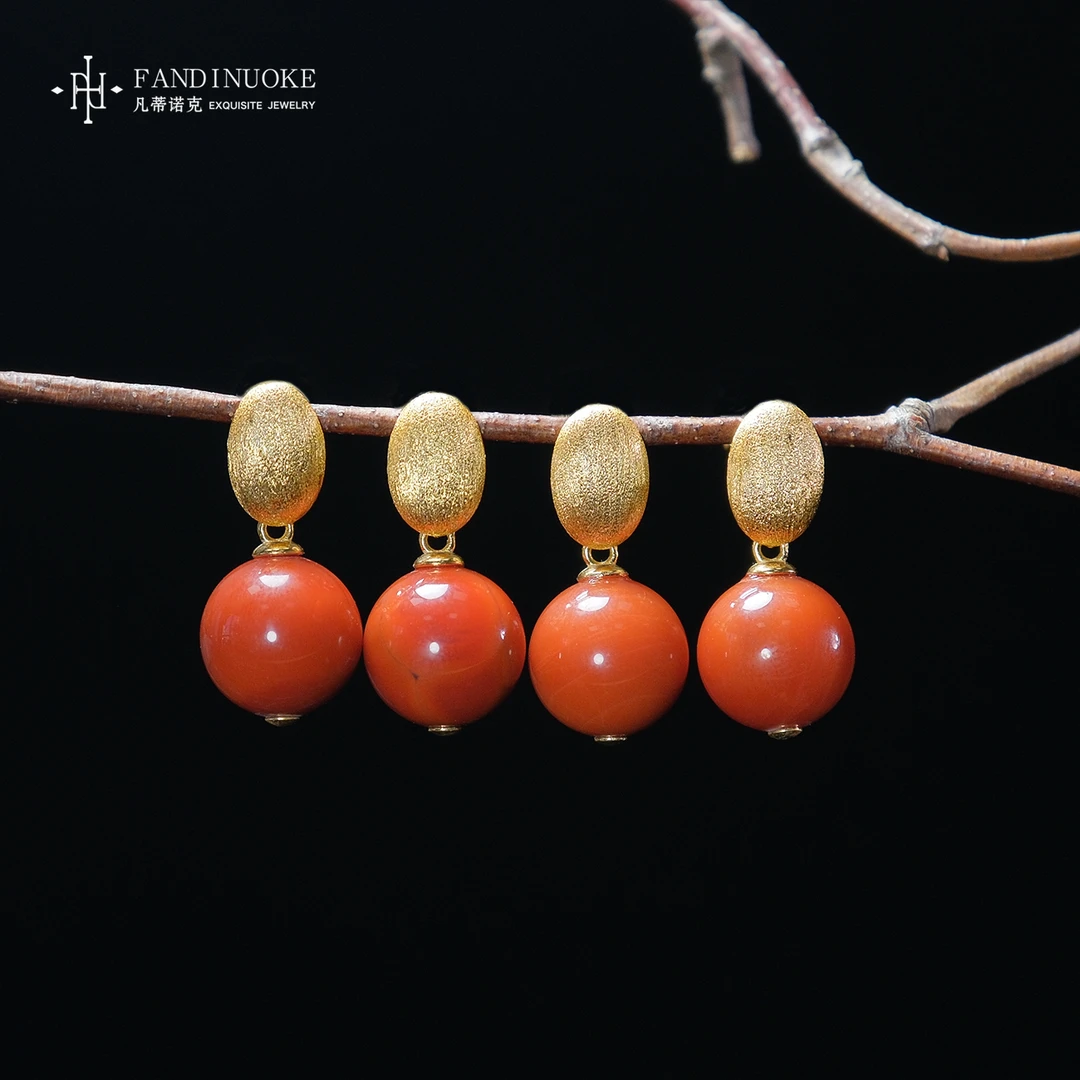 【加加专属】13 MJ79873-S925银镶南红玛瑙耳钉-多样性发一件-11mm+